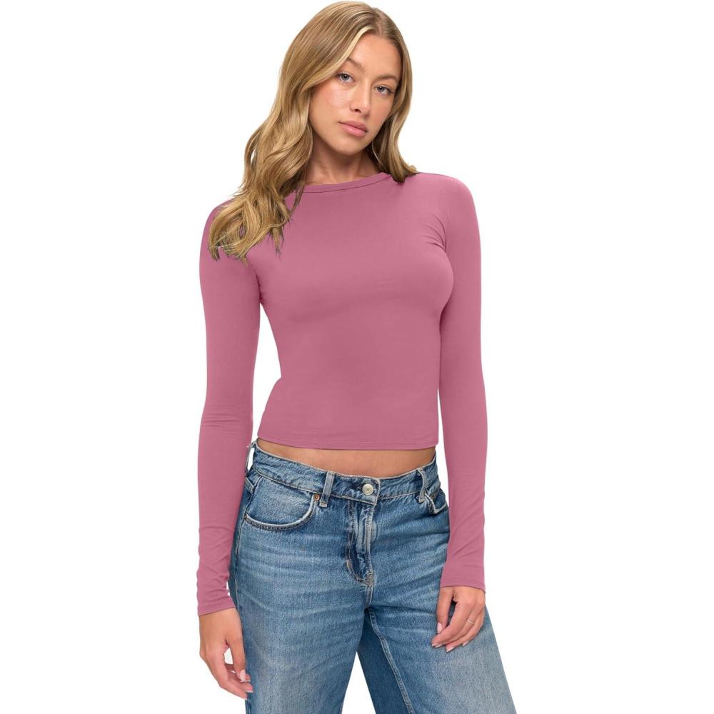 imageNatural Uniforms Womens Super Soft Super Stretch Y2K Long Sleeve Baby Tee Crop TopCheateau Rose