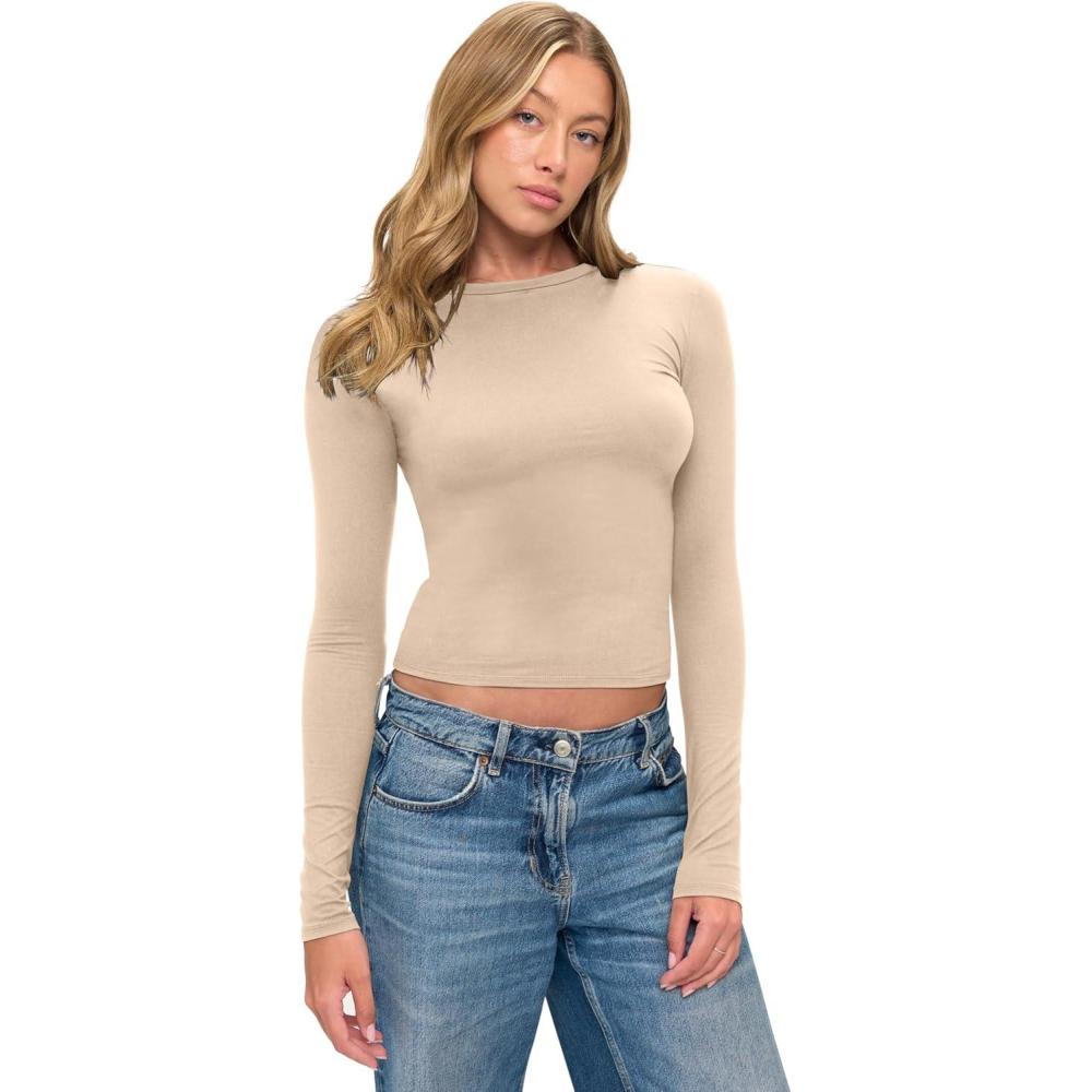 imageNatural Uniforms Womens Super Soft Super Stretch Y2K Long Sleeve Baby Tee Crop TopSun Kiss