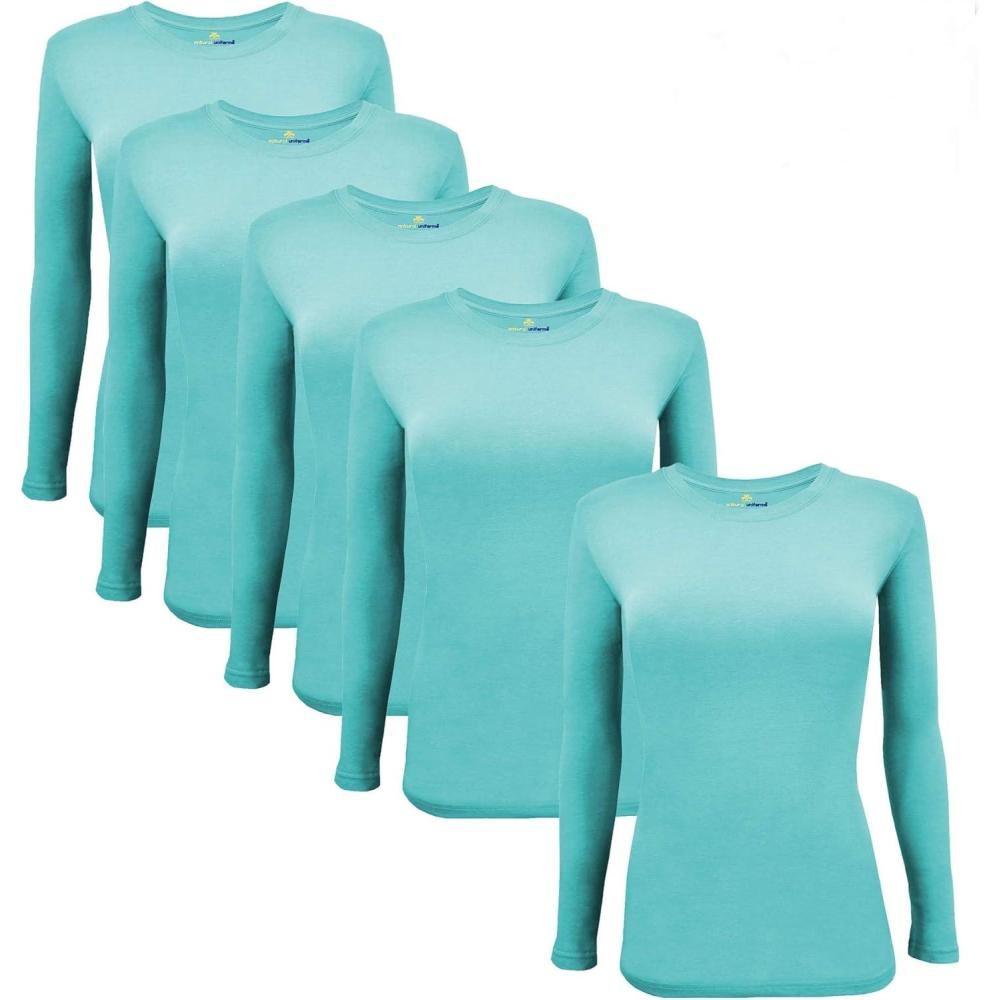 imageNatural Uniforms Womens Under Scrub Tee Crew Neck Long Sleeve TShirt5PackAqua Blue