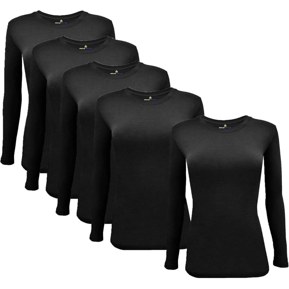 imageNatural Uniforms Womens Under Scrub Tee Crew Neck Long Sleeve TShirt5PackBlack