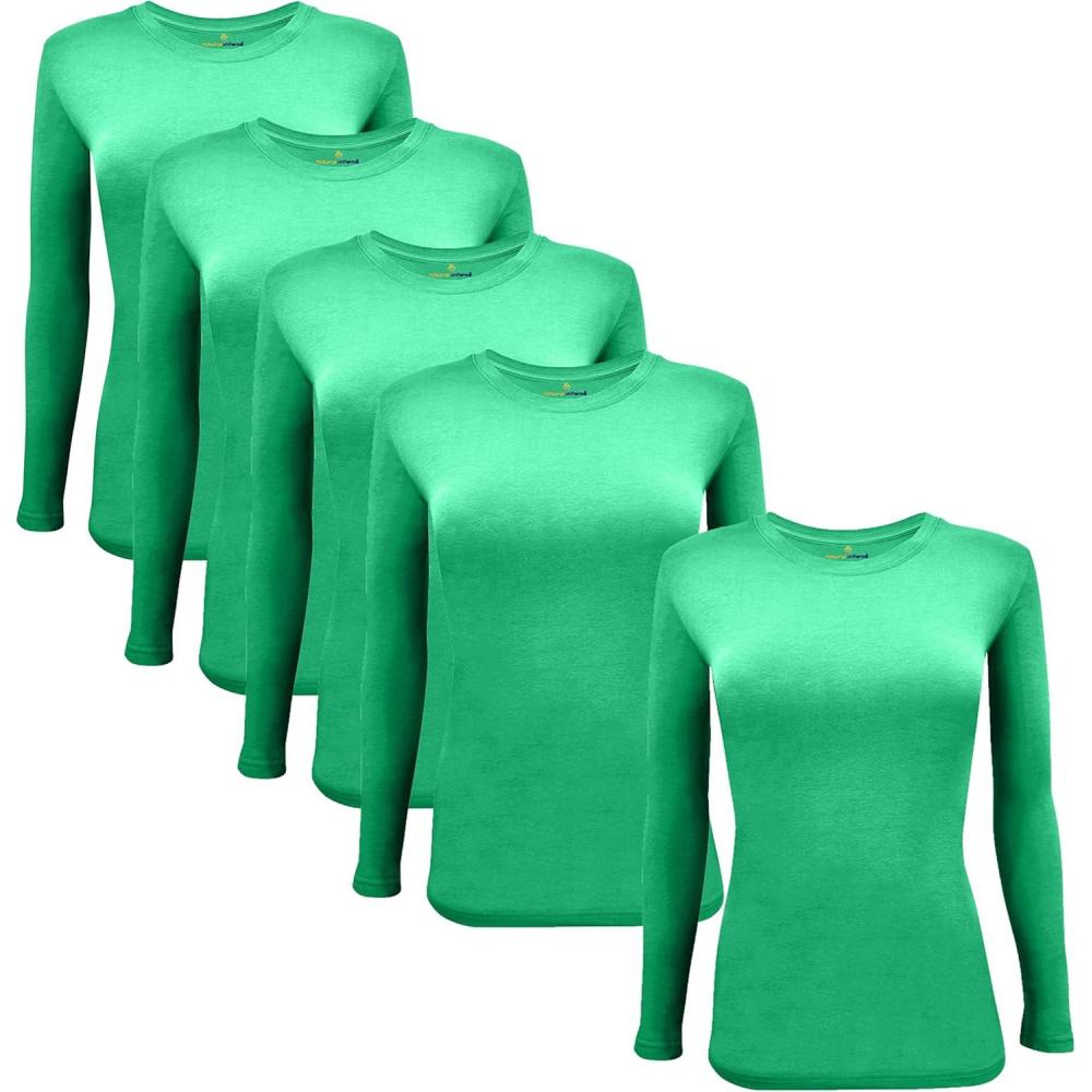 imageNatural Uniforms Womens Under Scrub Tee Crew Neck Long Sleeve TShirt5PackGreen