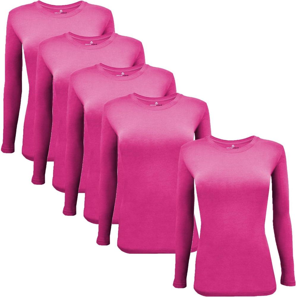 imageNatural Uniforms Womens Under Scrub Tee Crew Neck Long Sleeve TShirt5PackHot Pink