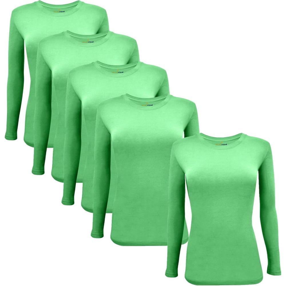 imageNatural Uniforms Womens Under Scrub Tee Crew Neck Long Sleeve TShirt5PackLight Green