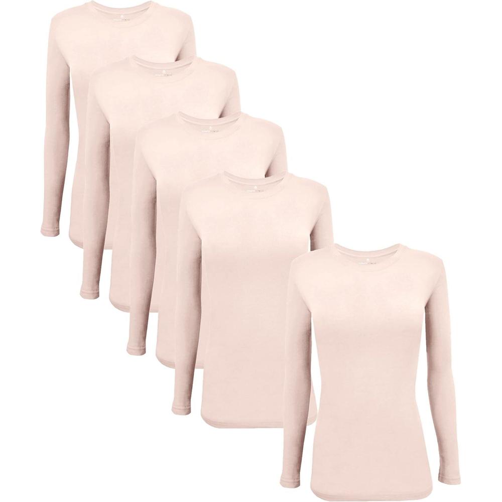 imageNatural Uniforms Womens Under Scrub Tee Crew Neck Long Sleeve TShirt5PackNude