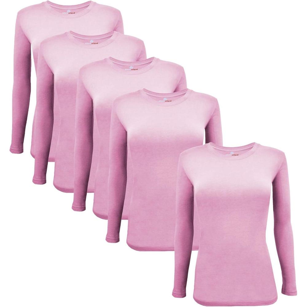 imageNatural Uniforms Womens Under Scrub Tee Crew Neck Long Sleeve TShirt5PackPink