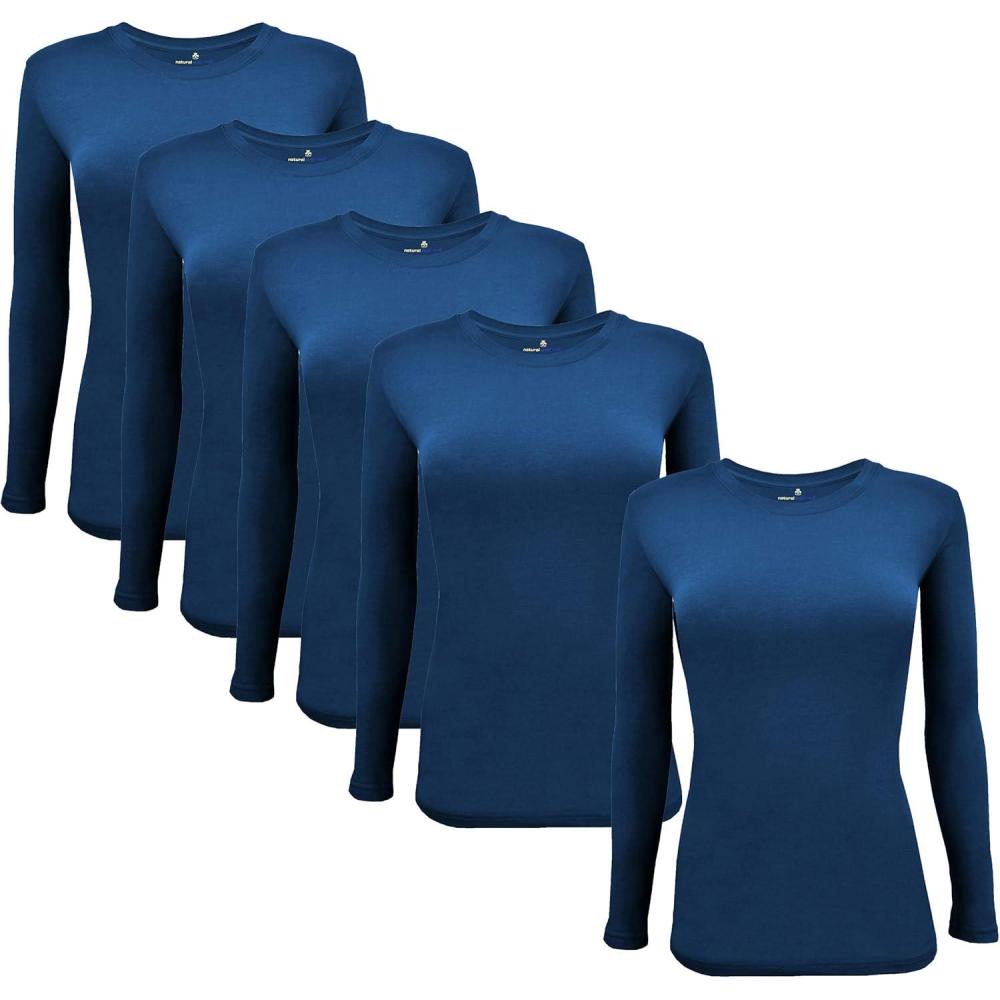 imageNatural Uniforms Womens Under Scrub Tee Crew Neck Long Sleeve TShirt5PackTrue Navy Blue
