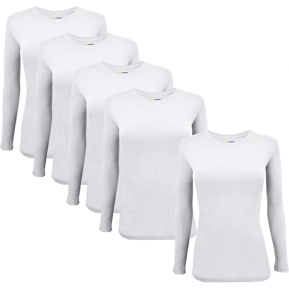 imageNatural Uniforms Womens Under Scrub Tee Crew Neck Long Sleeve TShirt5PackWhite