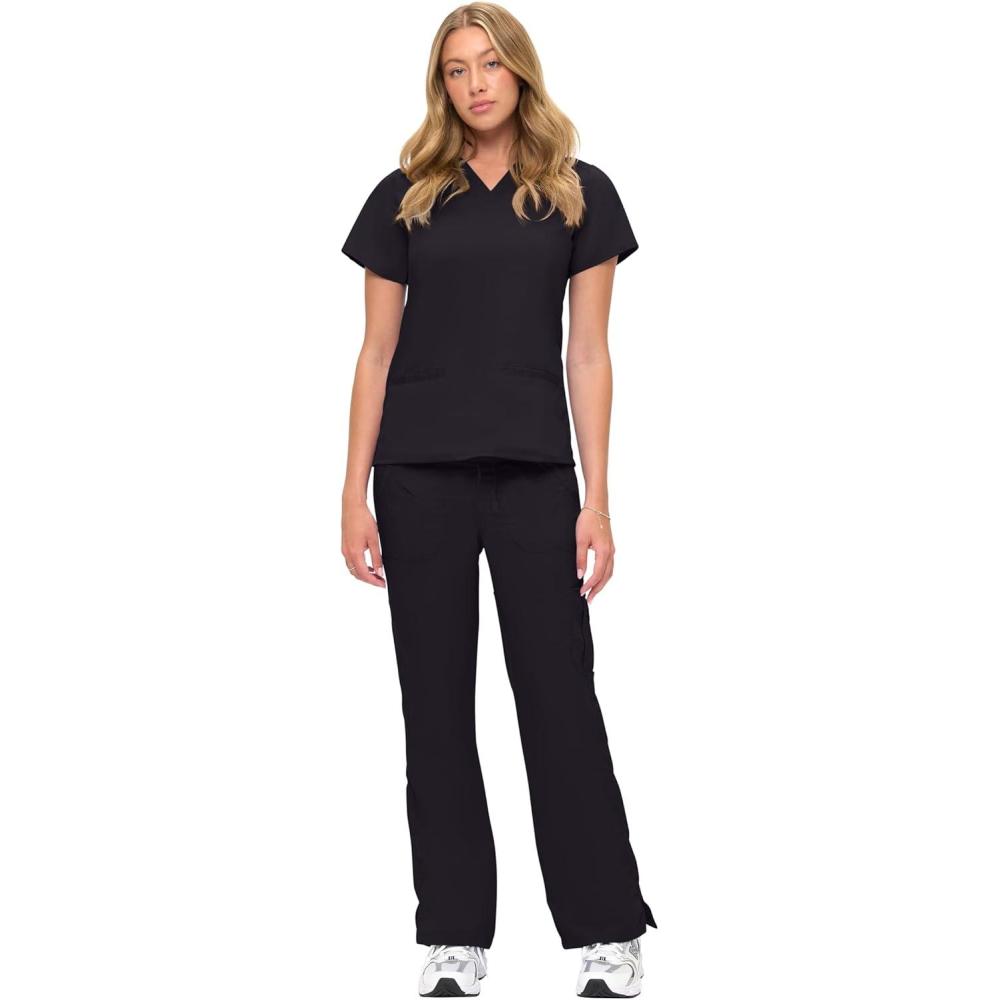 imageSoft Premium VNeck Professional WorkWear Women Top and Pant Set 81179118Black
