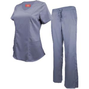 M&M Scrubs Women’s Super Soft Stretch Mock Wrap Scrub Set(Charcoal)