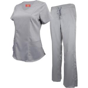 M&M Scrubs Women’s Super Soft Stretch Mock Wrap Scrub Set(Grey)