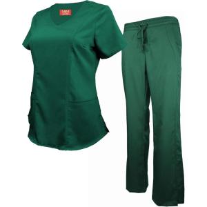 M&M Scrubs Women’s Super Soft Stretch Mock Wrap Scrub Set(Hunter Green)