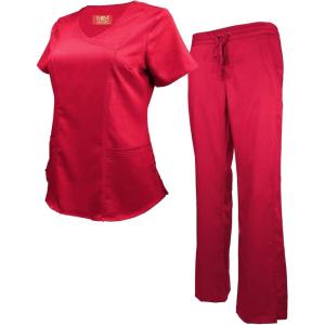 M&M Scrubs Women’s Super Soft Stretch Mock Wrap Scrub Set(Red)