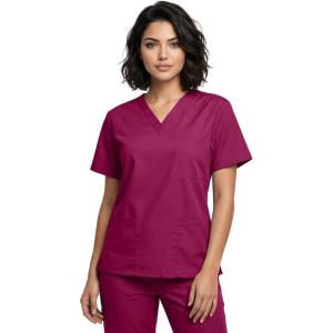 Natural Uniforms Classic Unisex 3 Pocket Scrub Top – CHK101(Burgundy)