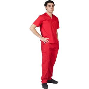 Natural Uniforms Comfortable Fit Men’s Workwear Uniform 8 Pocket Top and Pant Set(Red)