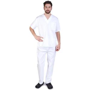 Natural Uniforms Comfortable Fit Men’s Workwear Uniform 8 Pocket Top and Pant Set(White)