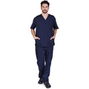 Natural Uniforms Men’s Scrub Set Medical Scrub Top and Pants(True Navy Blue)