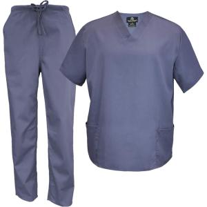 Natural Uniforms Men’s Scrub Set Medical Scrub Tops and Pants(Charcoal)