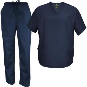 Natural Uniforms Men’s Scrub Set Medical Scrub Tops and Pants(Dark Navy)