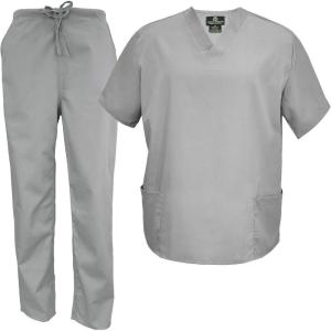 Natural Uniforms Men’s Scrub Set Medical Scrub Tops and Pants(Grey)