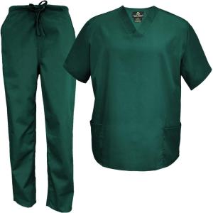 Natural Uniforms Men’s Scrub Set Medical Scrub Tops and Pants(Hunter Green)