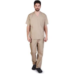 Natural Uniforms Men’s Scrub Set Medical Scrub Tops and Pants(Khaki)