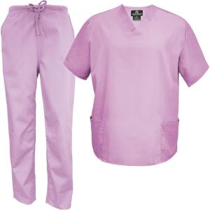 Natural Uniforms Men’s Scrub Set Medical Scrub Tops and Pants(Lilac)