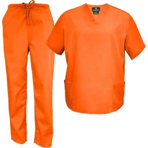 Natural Uniforms Men’s Scrub Set Medical Scrub Tops and Pants(Orange)