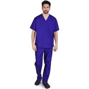 Natural Uniforms Men’s Scrub Set Medical Scrub Tops and Pants(Purple)