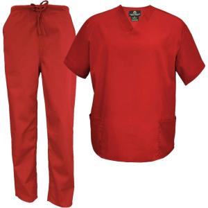 Natural Uniforms Men’s Scrub Set Medical Scrub Tops and Pants(Red)