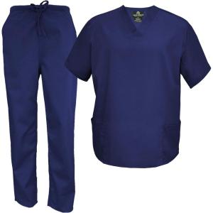 Natural Uniforms Men’s Scrub Set Medical Scrub Tops and Pants(True Navy)