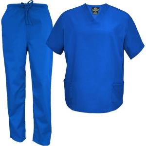 Natural Uniforms Men’s Scrub Set Medical Scrub Tops and Pants(True Royal)