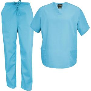 Natural Uniforms Men’s Scrub Set Medical Scrub Tops and Pants(Water Blue)