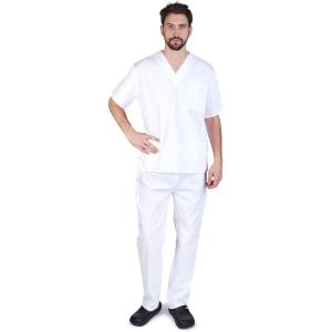 Natural Uniforms Men’s Scrub Set Medical Scrub Tops and Pants(White)
