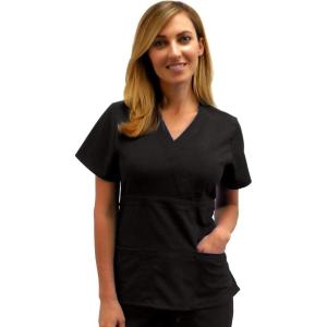 Natural Uniforms Premium 3 Pocket Mock Wrap Medical Scrub Top for Women – Junior FIT(Black)