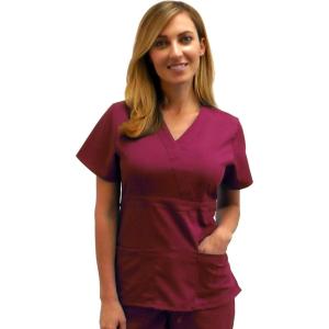 Natural Uniforms Premium 3 Pocket Mock Wrap Medical Scrub Top for Women – Junior FIT(Burgundy)