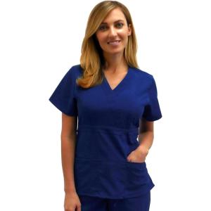 Natural Uniforms Premium 3 Pocket Mock Wrap Medical Scrub Top for Women – Junior FIT(Navy)