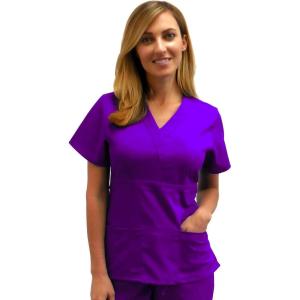 Natural Uniforms Premium 3 Pocket Mock Wrap Medical Scrub Top for Women – Junior FIT(Purple)