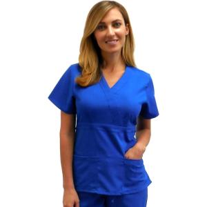 Natural Uniforms Premium 3 Pocket Mock Wrap Medical Scrub Top for Women – Junior FIT(Royal Blue)