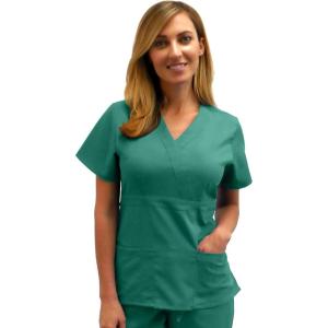 Natural Uniforms Premium 3 Pocket Mock Wrap Medical Scrub Top for Women – Junior FIT(Teal)