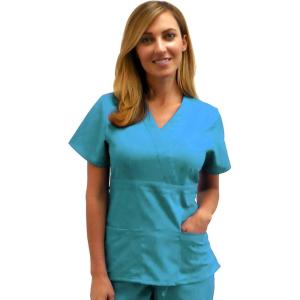 Natural Uniforms Premium 3 Pocket Mock Wrap Medical Scrub Top for Women – Junior FIT(Water Blue)