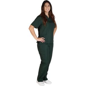 Natural Uniforms Solid V-Neck Women’s Scrub Set Medical Scrub Tops and Pants (Medium, Hunter Green)