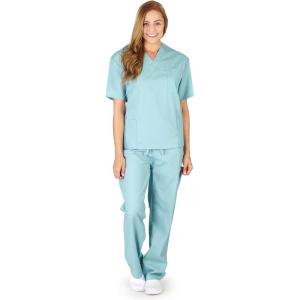 Natural Uniforms Solid V-Neck Women’s Scrub Set Medical Scrub Tops and Pants (Small, Misty Green)