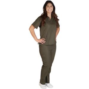 Natural Uniforms Solid V-Neck Women’s Scrub Set Medical Scrub Tops and Pants(Olive)