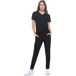 Natural Uniforms Ultra Stretch Form Fitting Womens Scrub Set (True Navy Blue, Medium)(Black)
