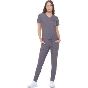 Natural Uniforms Ultra Stretch Form Fitting Womens Scrub Set (True Navy Blue, Medium)(Charcoal)