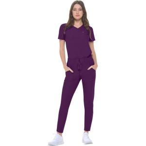 Natural Uniforms Ultra Stretch Form Fitting Womens Scrub Set (True Navy Blue, Medium)(Eggplant)