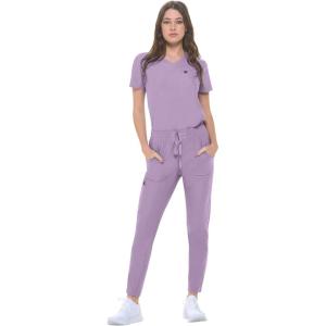 Natural Uniforms Ultra Stretch Form Fitting Womens Scrub Set (True Navy Blue, Medium)(Lavender)