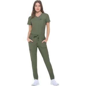 Natural Uniforms Ultra Stretch Form Fitting Womens Scrub Set (True Navy Blue, Medium)(Olive)