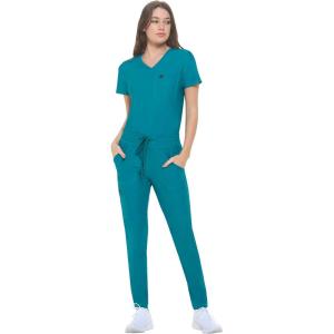 Natural Uniforms Ultra Stretch Form Fitting Womens Scrub Set (True Navy Blue, Medium)(Teal)