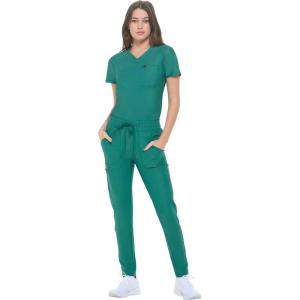 Natural Uniforms Ultra Stretch Form Fitting Womens Scrub Set (True Navy Blue, Medium)(True Hunter Green)